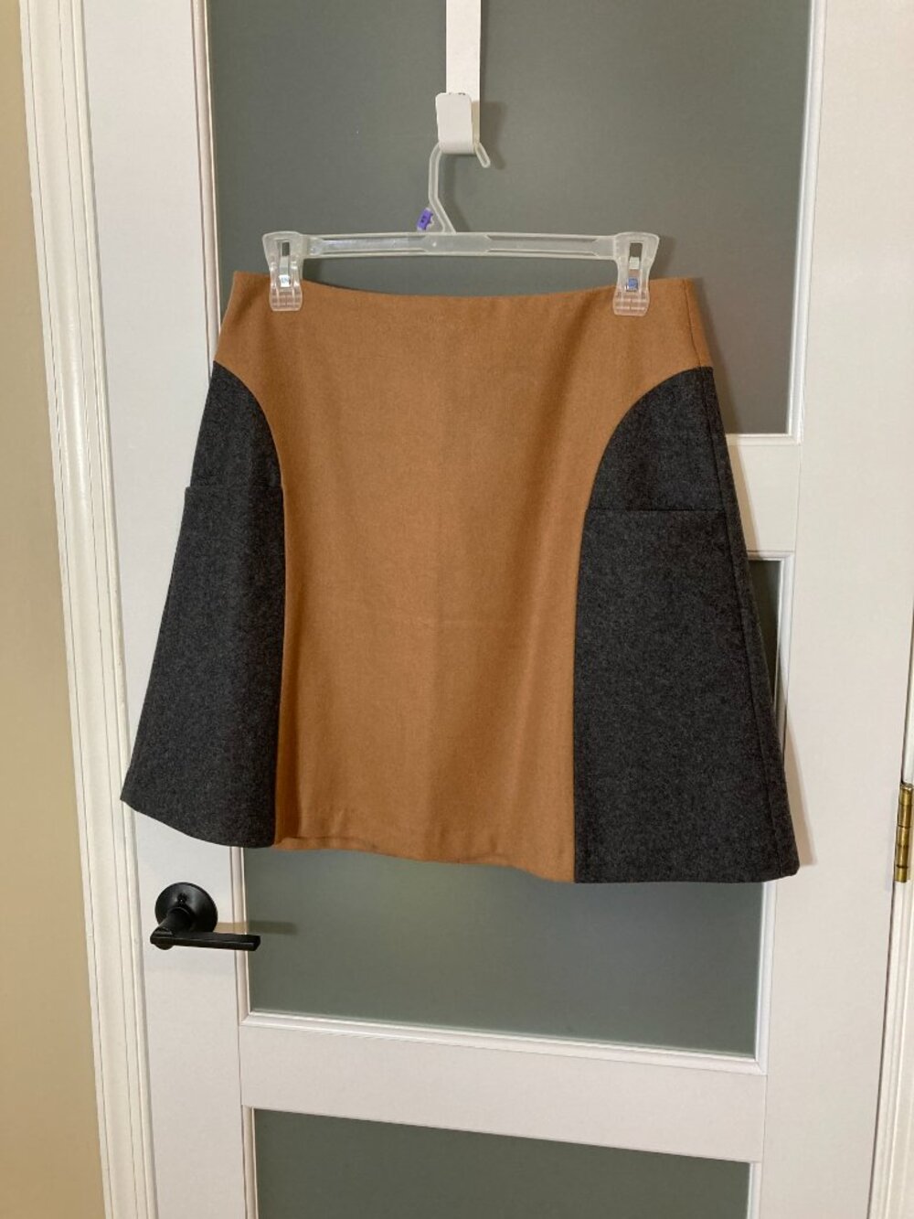 Boden Tan and Gray Color Block Wool Blend A-Line Skirt - 10 L